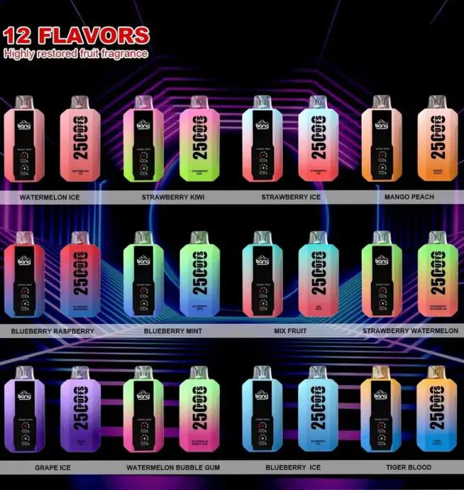 Bang 25000 25k パフ 0% 2% 3% 5% ニコチン新しい LED ディスプレイ