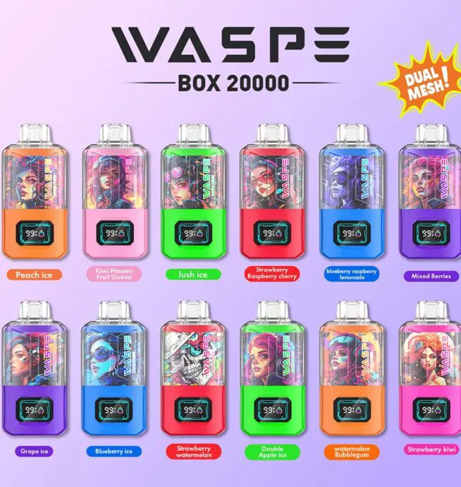 WASPE 20000 20K Puffs Dual Mesh Box 0% 2% 3% 5% Nicotine cran LCD Vape jetable - 24H VAPE WASPE 20000 20K Puffs Dual Mesh Box 0% 2% 3% 5% Nicotine cran LCD Vape jetable - 24H VAPE