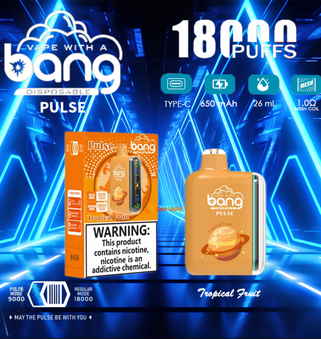 Bang Pulse 18000 18K Puffs Pod de cigarette lectronique jetable double maille - 24H VAPE Bang Pulse 18000 18K Puffs Pod de cigarette lectronique jetable double maille - 24H VAPE