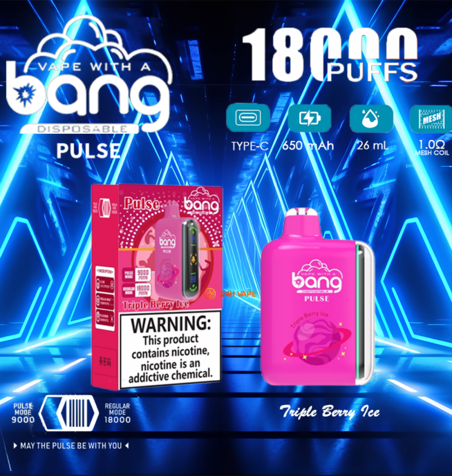 Bang Pulse 18000 18K Puffs Pod de cigarette lectronique jetable double maille - 24H VAPE Bang Pulse 18000 18K Puffs Pod de cigarette lectronique jetable double maille - 24H VAPE