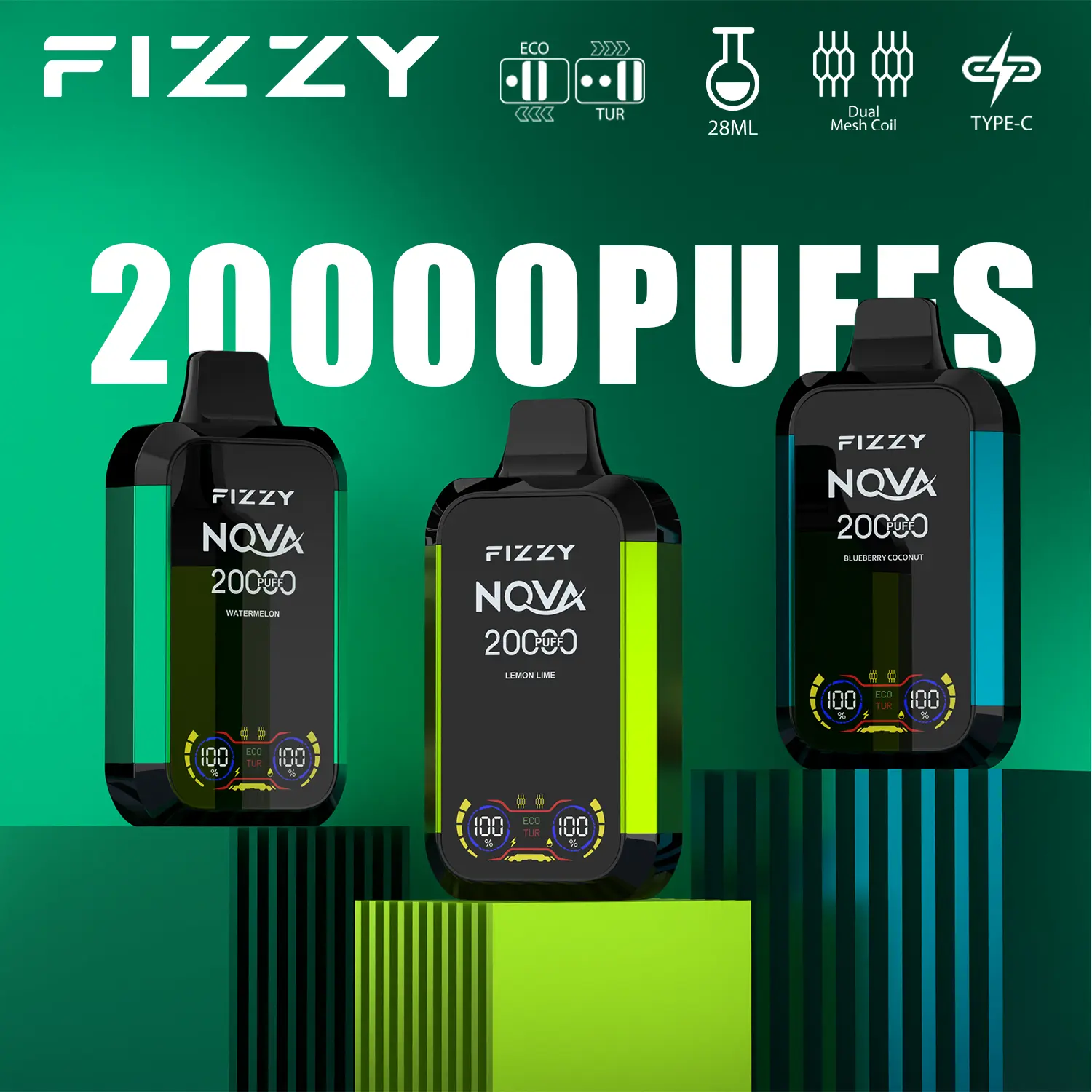 Fizzy Nova 20000 20K Puffs Original Edition Dual Mesh LCD Display  Disposable Vape - 24H VAPE