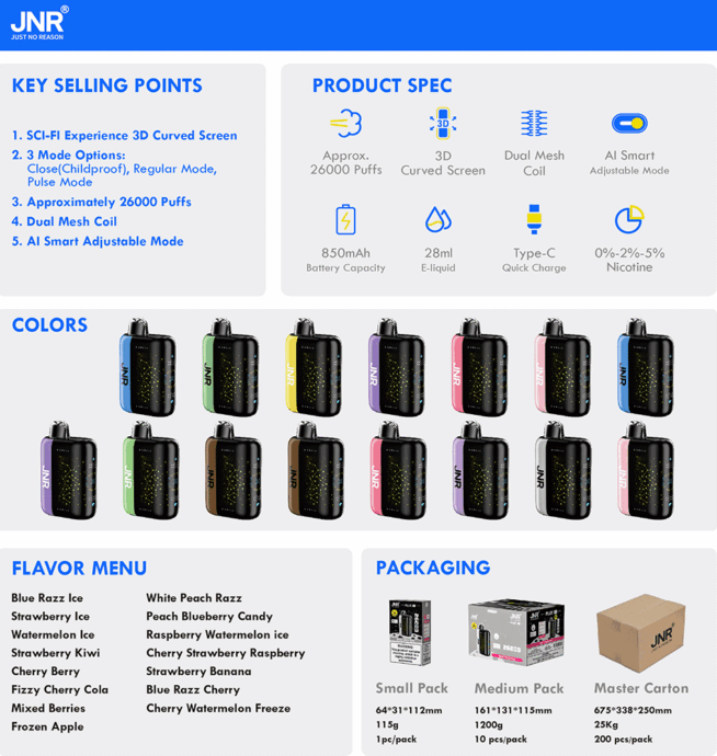 e-liquide avarice JNR Plus X 26000 26K Puffs Hottest LED Display Disposable Vape