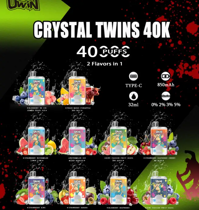 Uwin Twins Crystal 40000 40k Puffs Double Taste LED Display Disposable Vape  - 24H VAPE