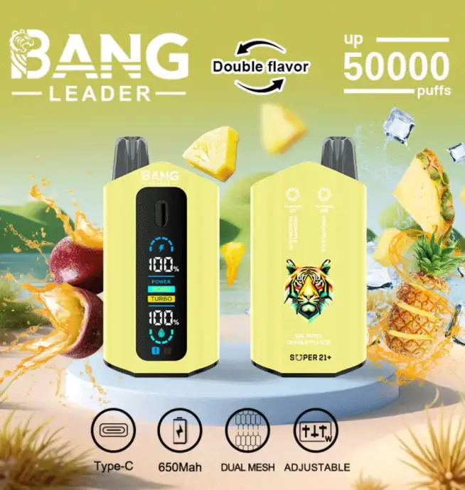Bang Leader 50000 50K Puffs 2% 3% 5% Nicotine Double Taste LCD Display Disposable  Vape