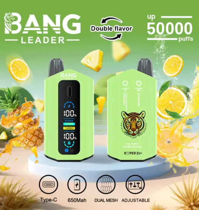 Bang Leader 50000 50K Puffs 2% 3% 5% Nicotine Double Taste LCD Display Disposable  Vape