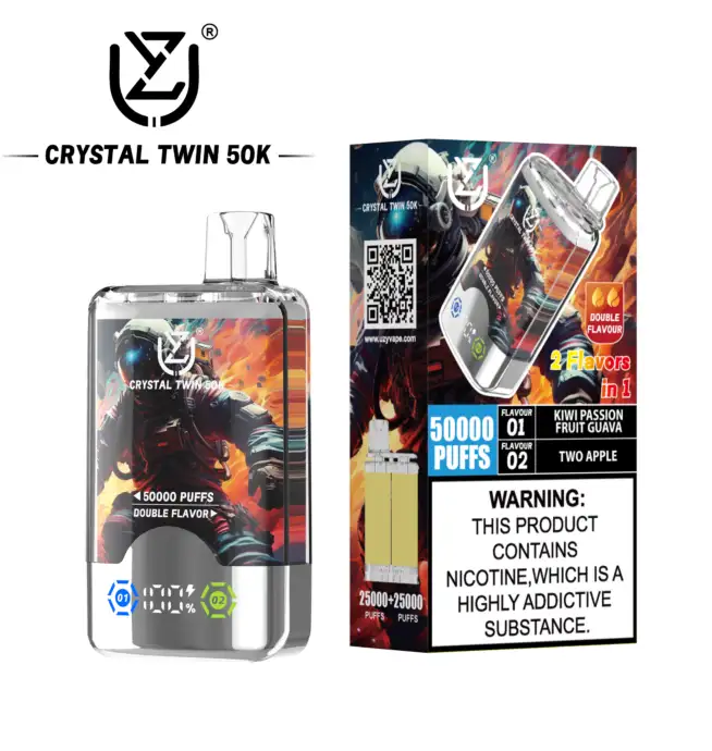UZY Crystal Twin 50 000 bouffes, double saveur, cran LED, vape jetable -  24 h