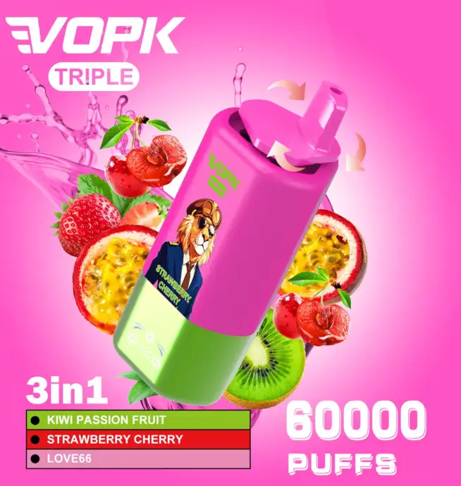 VOPK Triple 60000 60k Puffs 3 in 1 Flavors Newest Original Rechargeable LED  Display Disposable Vape - 24H VAPE