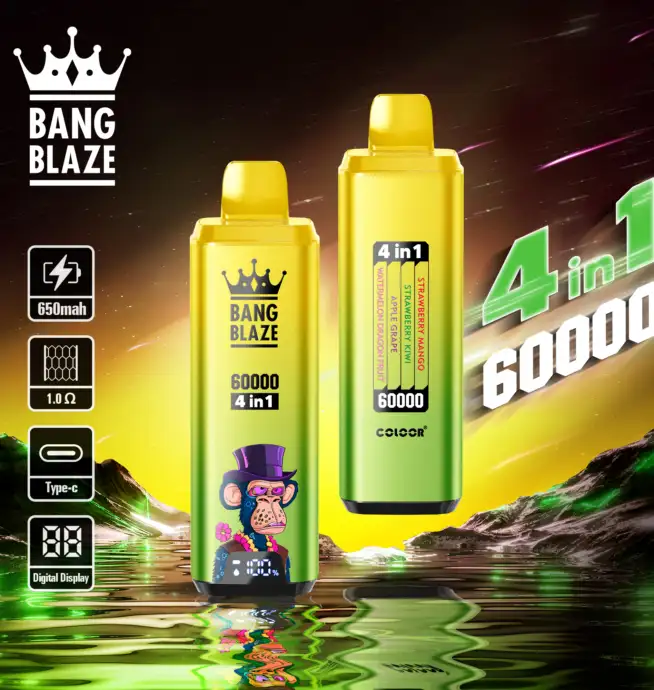 Bang Blaze 60000 60k Puffs 4 in 1 Flavors Newest Original Rechargeable LCD  Display Disposable Vape - 24H VAPE
