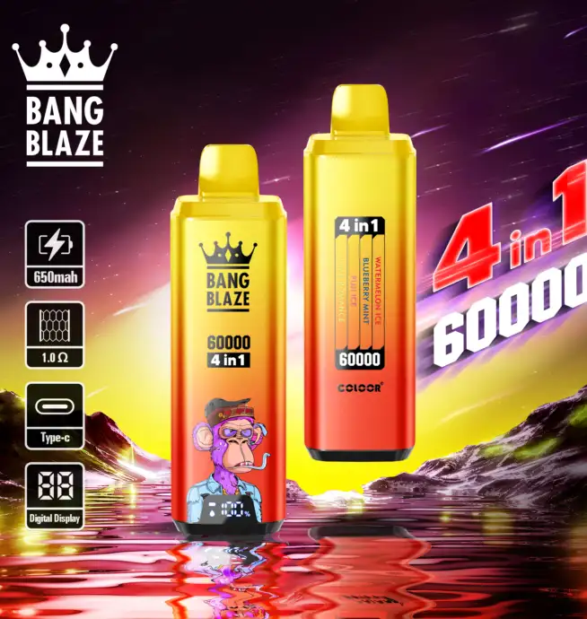 Bang Blaze 60000 60k Puffs 4 in 1 Flavors Newest Original Rechargeable LCD  Display Disposable Vape