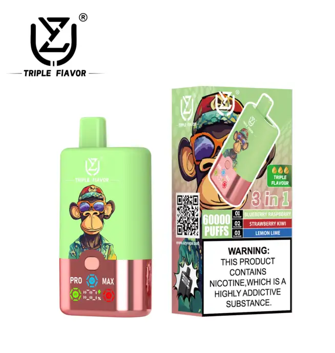 UZY Triple Flavor 60000 60K Puffs 3 in 1 Flavors Newest Original  Rechargeable LED Display Disposable Vape