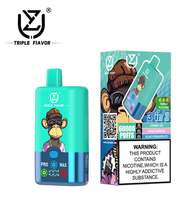 UZY Triple Flavor 60000 60K Puffs 3 in 1 Flavors Newest Original  Rechargeable LED Display Disposable Vape