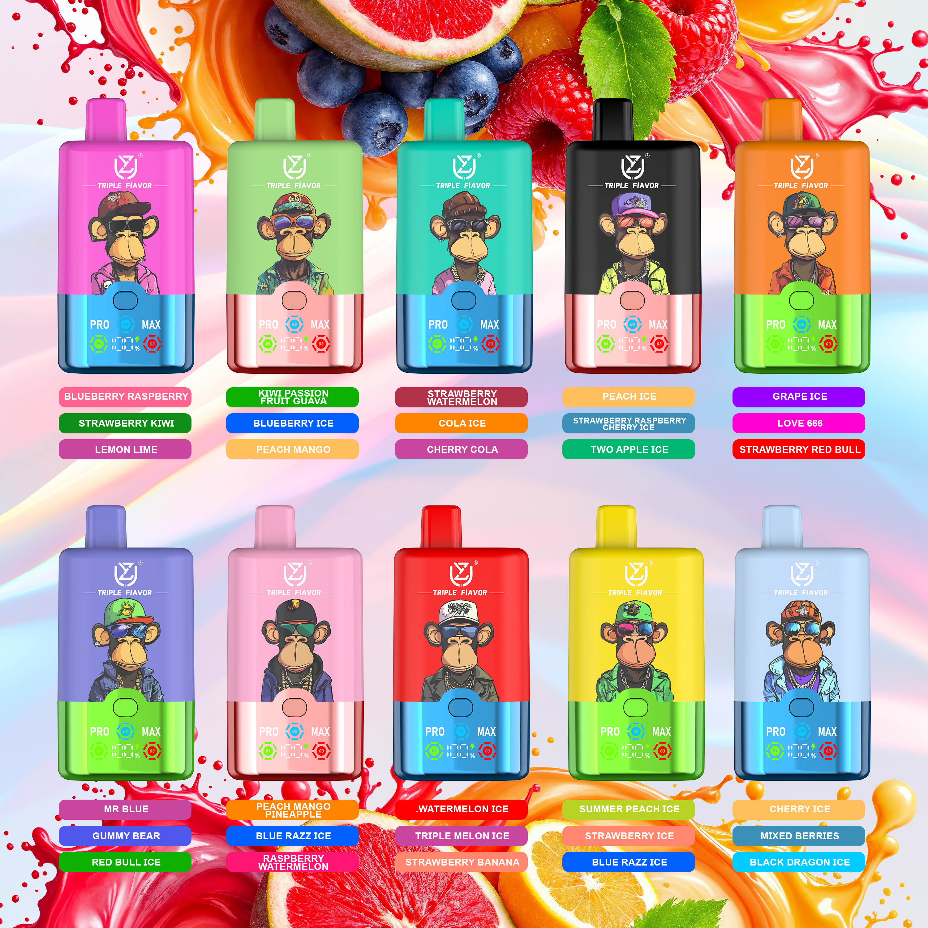 UZY TRIPLE FLAVOR 60000 60K Puffs Triple Flavor 0-5% Nicotine 54ml