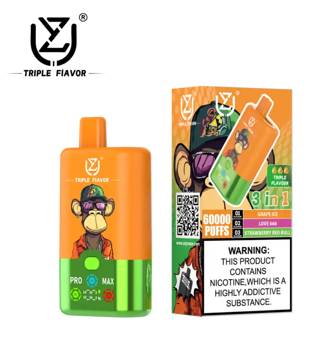UZY Triple Flavor 60 000 bouffées 3 en 1, vaporisateur jetable rechargeable  à affichage LED, original et récent