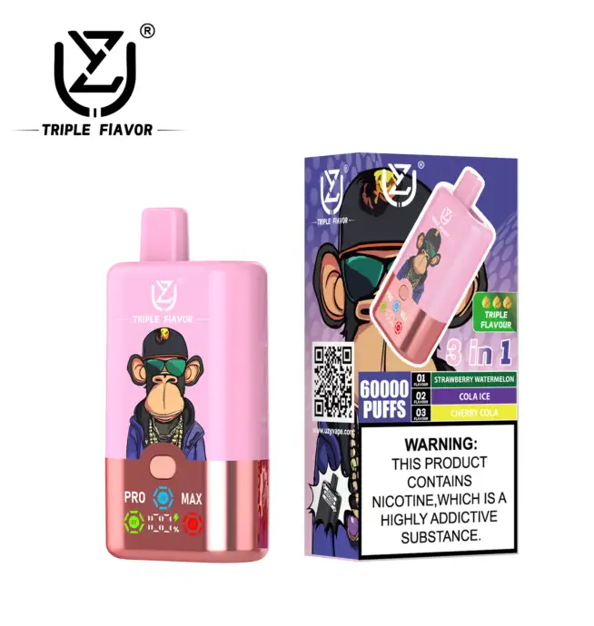UZY Triple Flavor 60000 60K Puffs 3 in 1 Flavors Newest Original  Rechargeable LED Display Disposable Vape