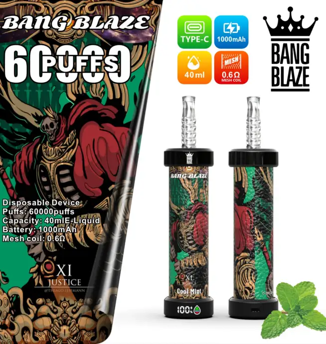 Bang Blaze 60k 60 000 bouffes, stylo vape jetable original avec cran LCD  - 24 h/24