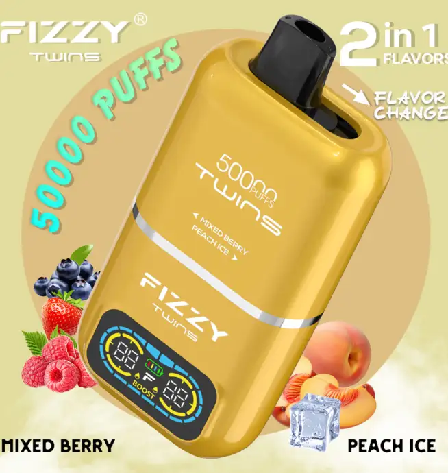 vape nära mig Fizzy Twins 50000 50k Puffs 2% 5% Nicotine Double Taste LCD Display  Disposable Vape EU Warehouse