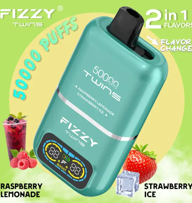 Fizzy Twins 50000 50k Puffs 2% 5% Nicotine Double Taste LCD Display  Disposable Vape EU Warehouse - 24H VAPE