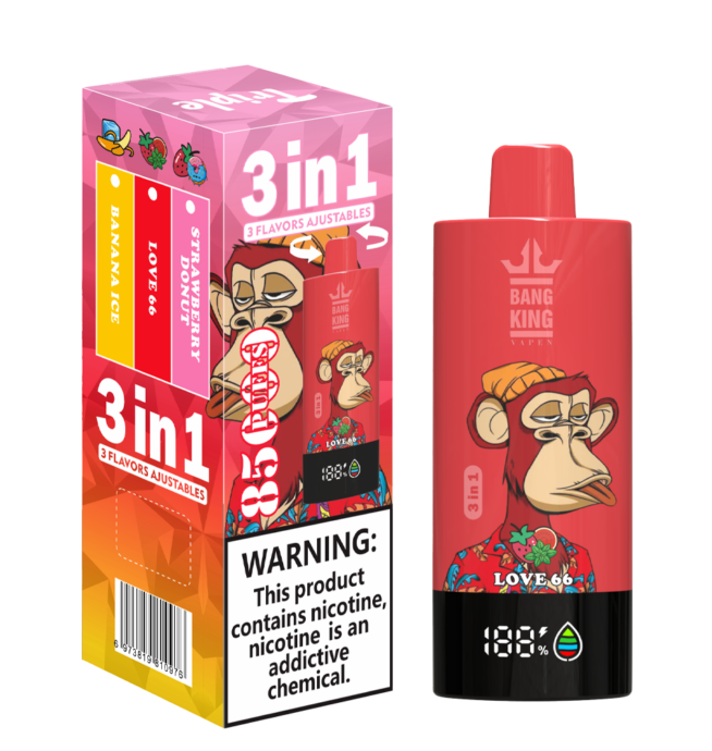 Bang King 85000 85k Puffs 3 in 1 Flavors Newest Original Rechargeable LCD  Display Disposable Vape