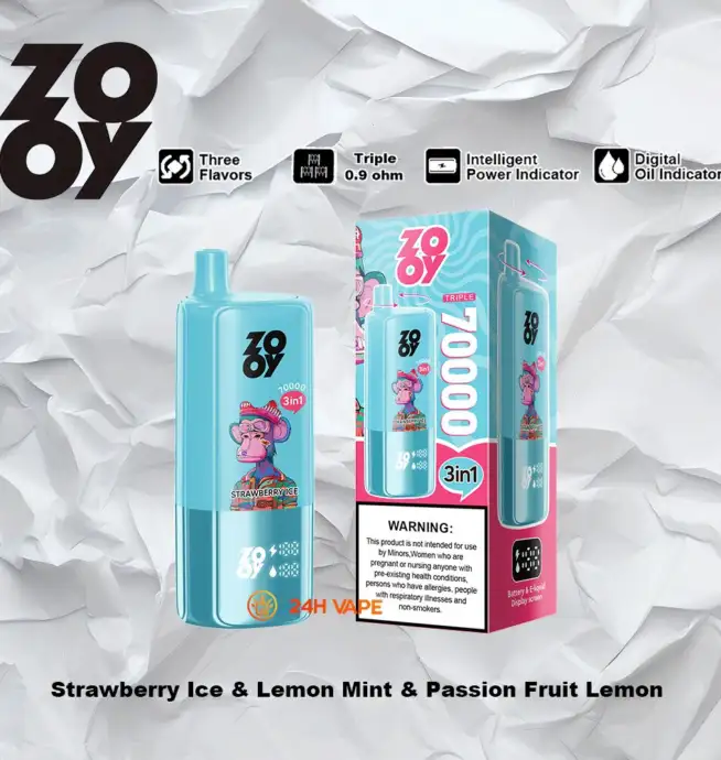 ZOOY Trlple 70000 70k Puffs 3 in 1 Flavors Newest Original Rechargeable LCD  Display Disposable Vape - 24H VAPE