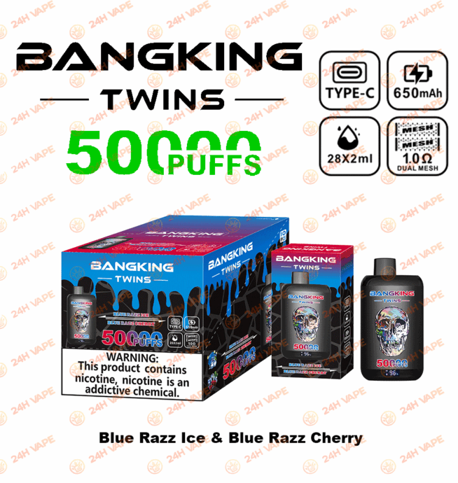 Bang King Twins 50000 50k Züge 2% 3% 5% Nikotin Doppelgeschmack LED-Anzeige Einweg-Vape