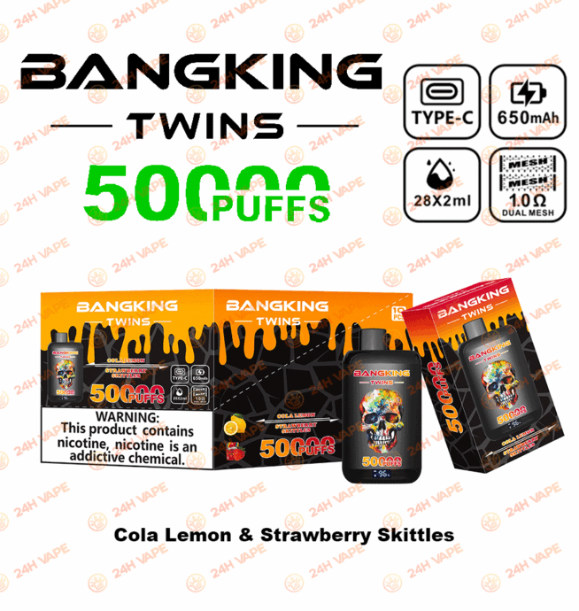 Bang King Twins 50000 50k Züge 2% 3% 5% Nikotin Doppelgeschmack LED-Anzeige Einweg-Vape