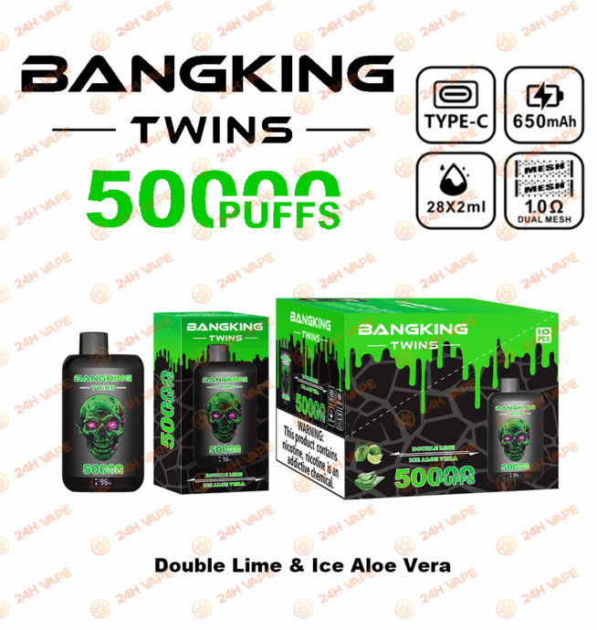 Bang King Twins 50000 50k Züge 2% 3% 5% Nikotin Doppelgeschmack LED-Anzeige Einweg-Vape