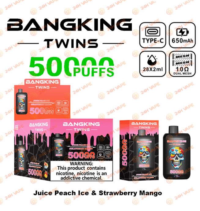 Bang King Twins 50000 50k Züge 2% 3% 5% Nikotin Doppelgeschmack LED-Anzeige Einweg-Vape