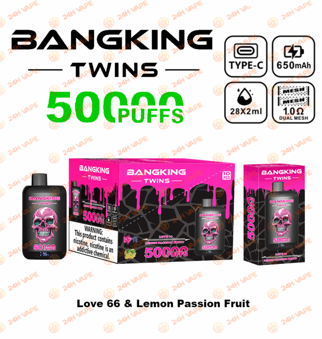 Bang King Twins 50000 50k Züge 2% 3% 5% Nikotin Doppelgeschmack LED-Anzeige Einweg-Vape