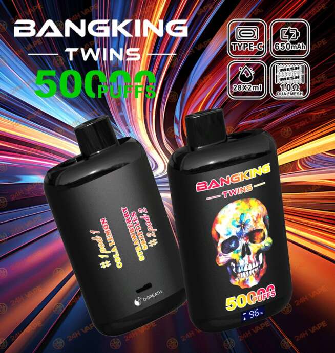 bang king twins 50000 50k puffs 2% 3% 5% nicotine double taste led display disposable vape