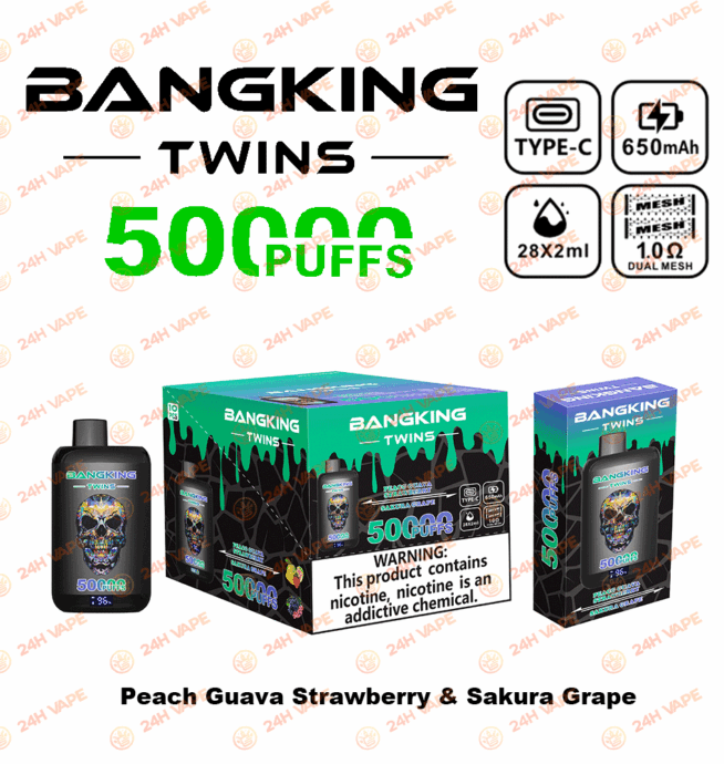 Bang King Twins 50000 50k Züge 2% 3% 5% Nikotin Doppelgeschmack LED-Anzeige Einweg-Vape