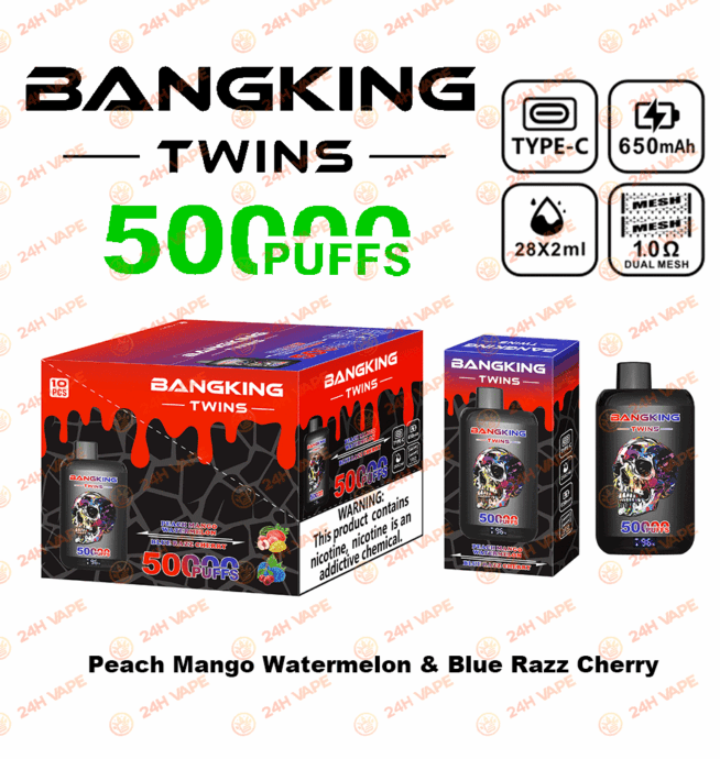Bang King Twins 50000 50k Züge 2% 3% 5% Nikotin Doppelgeschmack LED-Anzeige Einweg-Vape