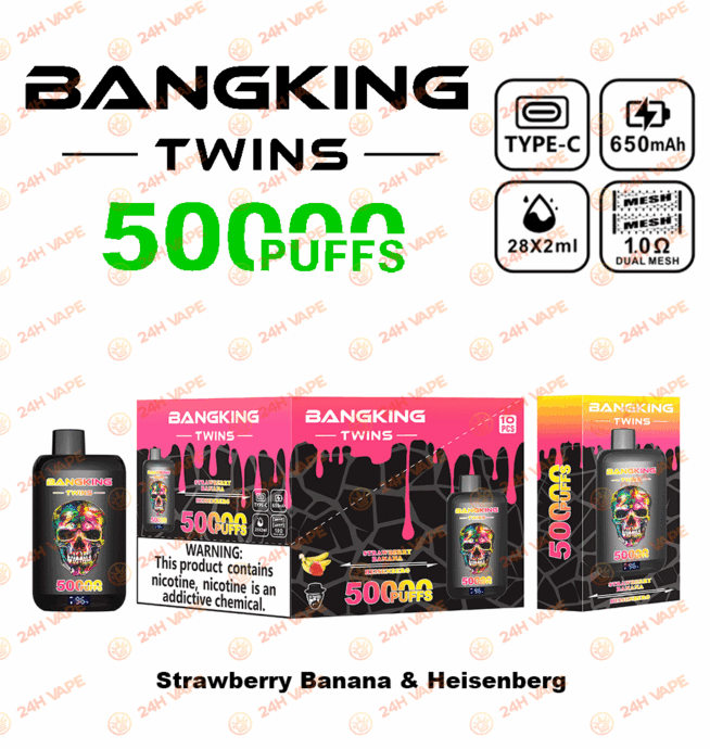 Bang King Twins 50000 50k Züge 2% 3% 5% Nikotin Doppelgeschmack LED-Anzeige Einweg-Vape