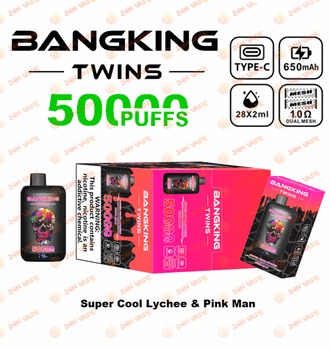 Bang King Twins 50000 50k Züge 2% 3% 5% Nikotin Doppelgeschmack LED-Anzeige Einweg-Vape