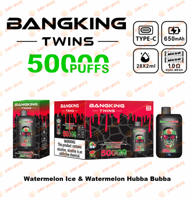 Bang King Twins 50000 50k Züge 2% 3% 5% Nikotin Doppelgeschmack LED-Anzeige Einweg-Vape