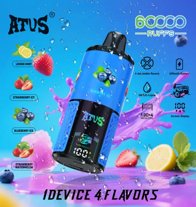 ATVS Warship 60000 60K Puffs 4 in 1 Flavors Newest Original Rechargeable  LCD Display Disposable Vape