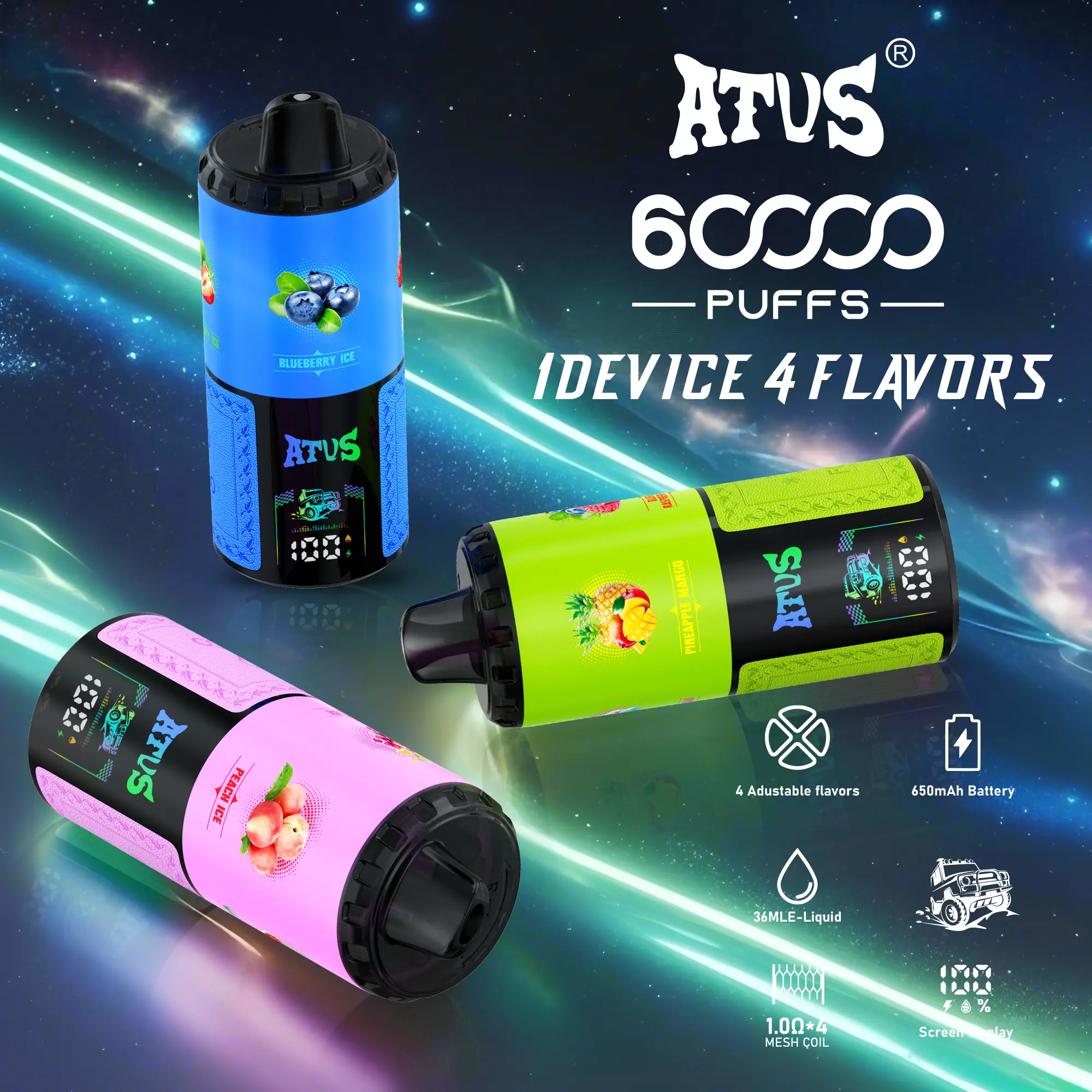 ATVS Warship 60000 60K Puffs 4 in 1 Flavors Newest Original Rechargeable LCD Display Disposable Vape - 24H VAPE ATVS Warship 60000 60K Puffs 4 in 1 Flavors Newest Original Rechargeable LCD Display Disposable Vape - 24H VAPE