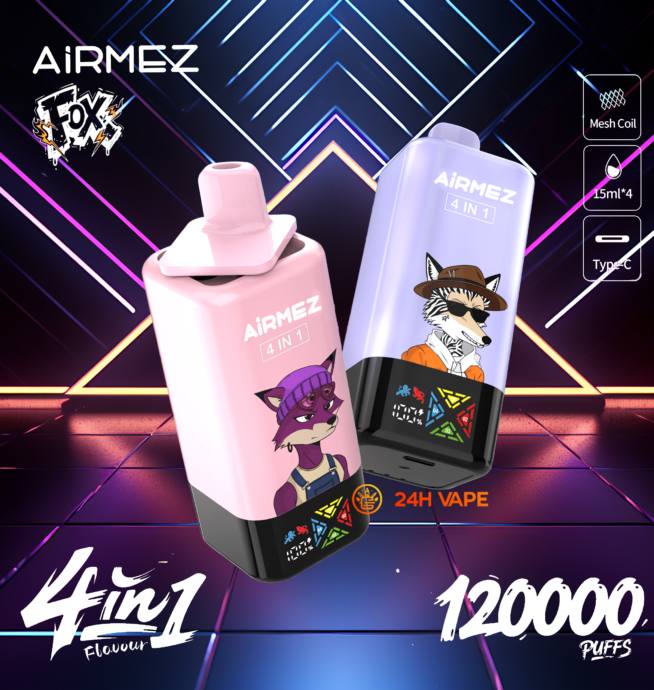 airmez fox 120k puffs 4 in 1 flavors newest original rechargeable lcd display disposable vape