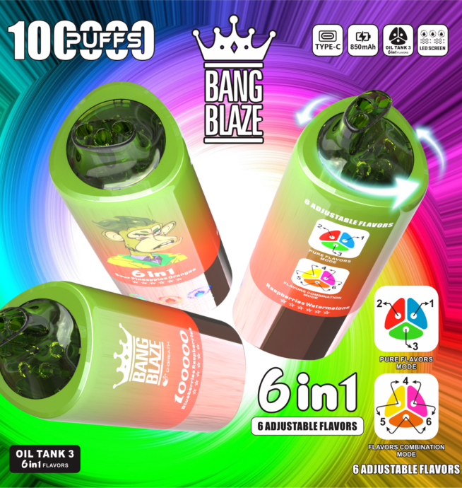 bang blaze 100000 100k puffs 6 in 1 flavors newest original rechargeable led display disposable vape