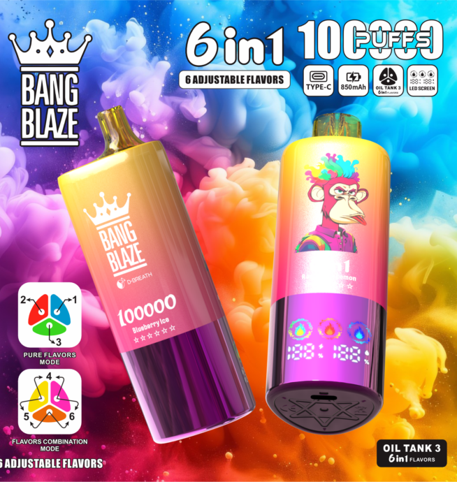 bang blaze 100000 100k puffs 6 in 1 flavors newest original rechargeable led display disposable vape