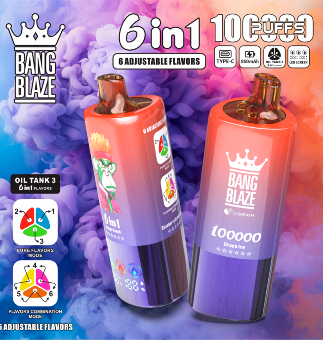 bang blaze 100000 100k puffs 6 in 1 flavors newest original rechargeable led display disposable vape