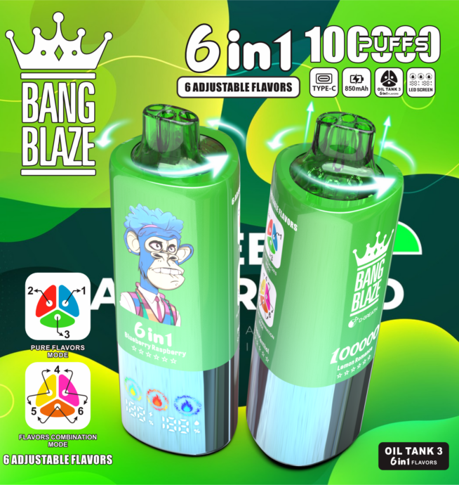 bang blaze 100000 100k puffs 6 in 1 flavors newest original rechargeable led display disposable vape