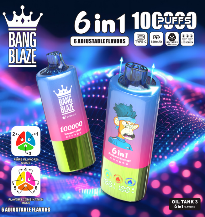 bang blaze 100000 100k puffs 6 in 1 flavors newest original rechargeable led display disposable vape