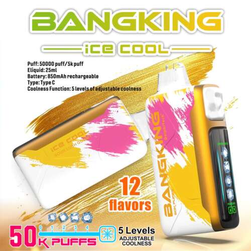 bang king ice cool 50000 50k puffs original adjustable ice level led display disposable vape