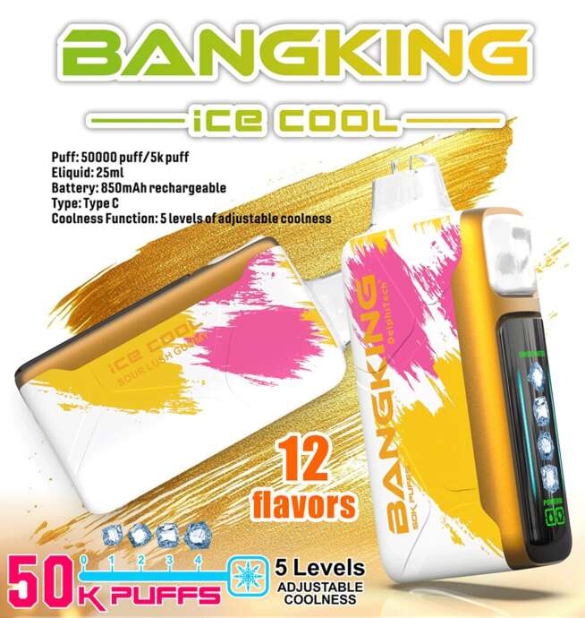 bang king ice cool 50000 50k puffs original adjustable ice level led display disposable vape