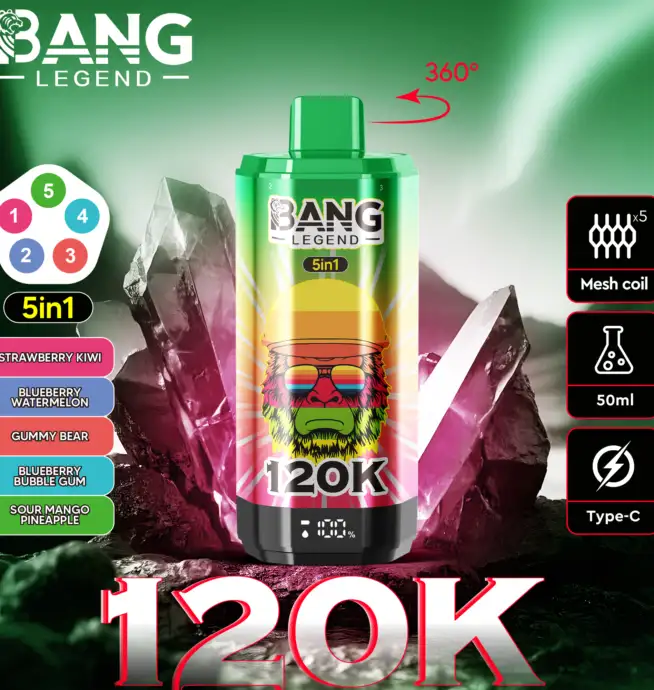 Bang Legend 120000 120K Puffs 5 in 1 Flavors Newest Original Rechargeable  LCD Display Disposable Vape