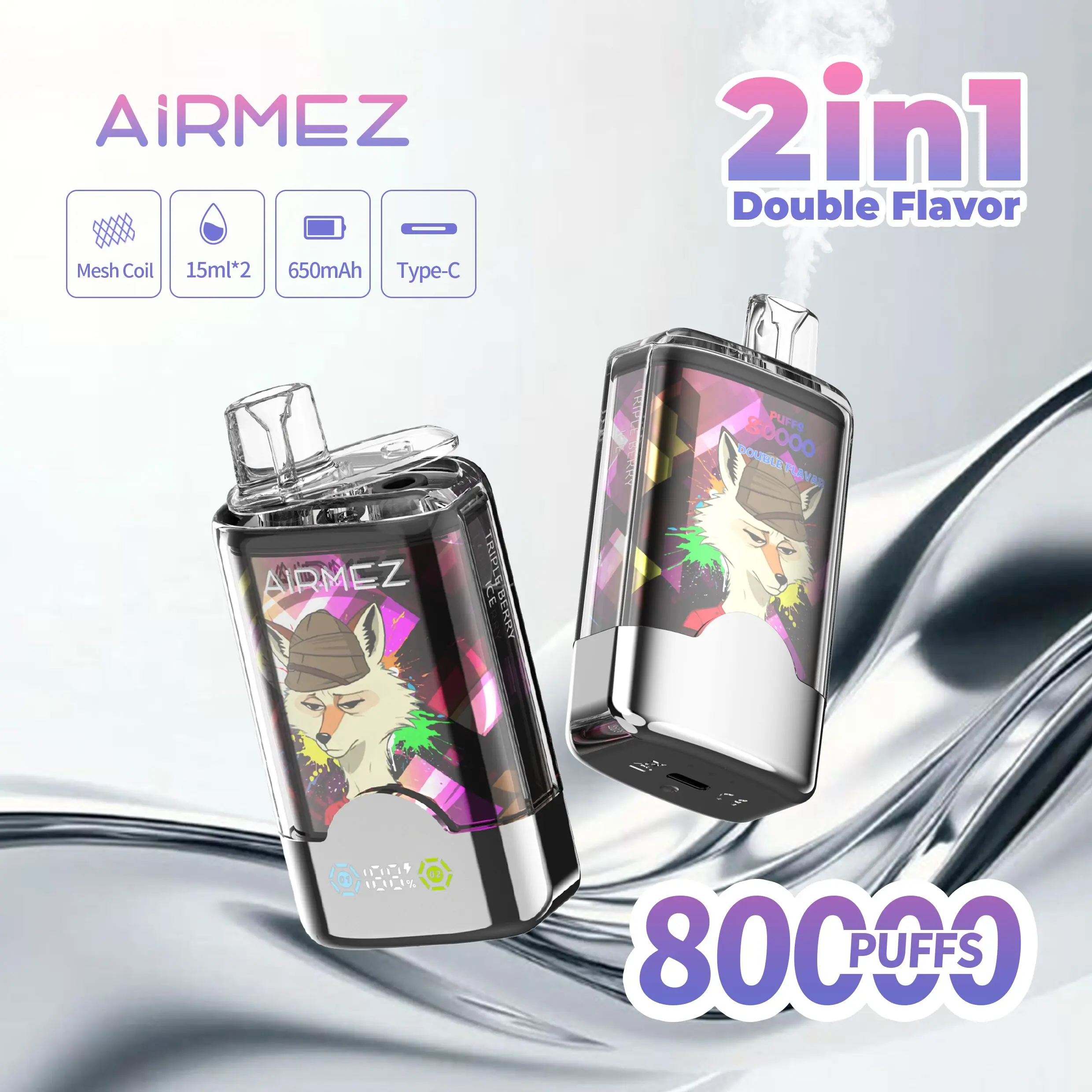 Airmez Fox 2 in 1 80000 80K Puffs Double Taste LED Display