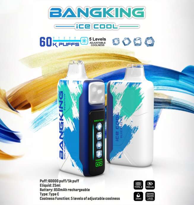 bang king ice cool 60000 60k puffs original adjustable ice level led display disposable vape