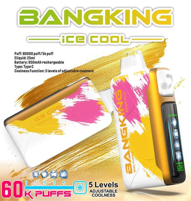 bang king ice cool 60000 60k puffs original adjustable ice level led display disposable vape