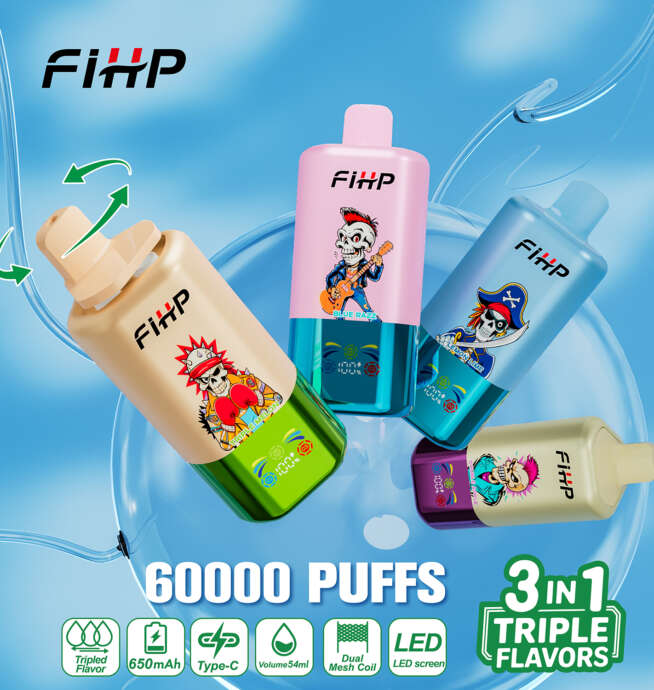 fihp 60000 60k puffs 3 in 1 flavors original rechargeable led display disposable vape