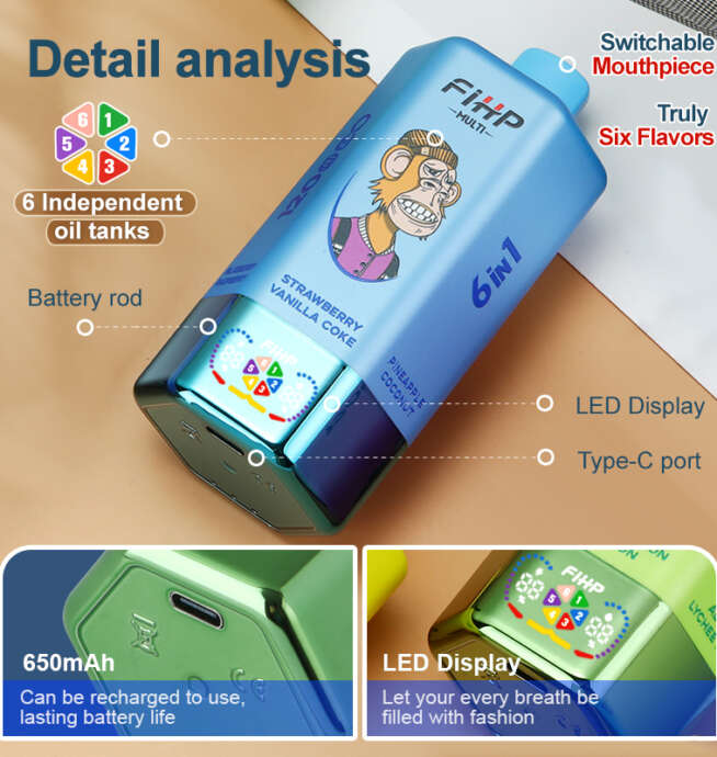 fihp multi 120000 120k puffs 6 in 1 flavors newest original rechargeable led display disposable vape